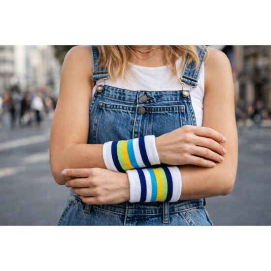 Striped  Short Wristbands Blue white green
