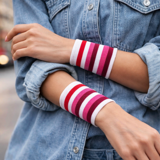 Striped  Short Wristbands White pink red