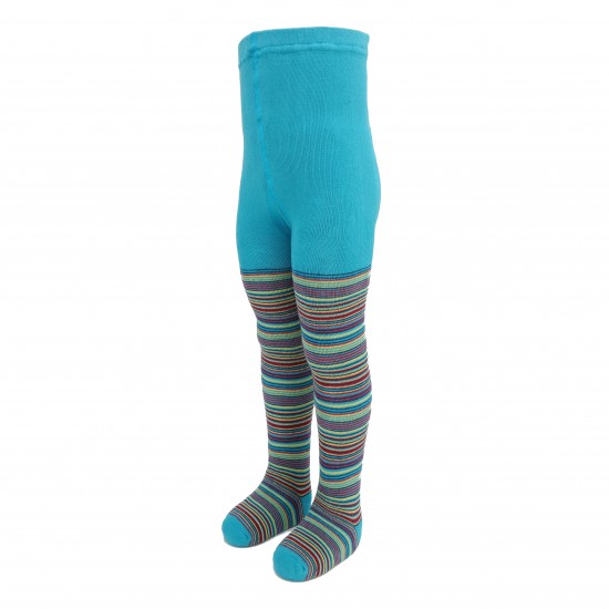 Warm plush tights for kids Turquoise stripes
