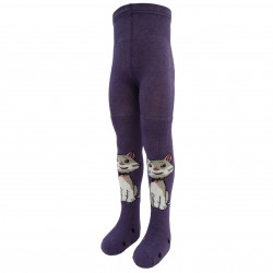Warm plush legs tights for kids Purple kitten