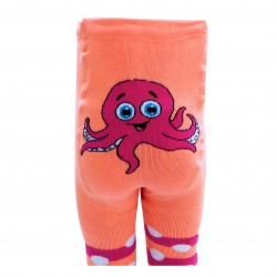 Warm plush tights for kids Coral octopus
