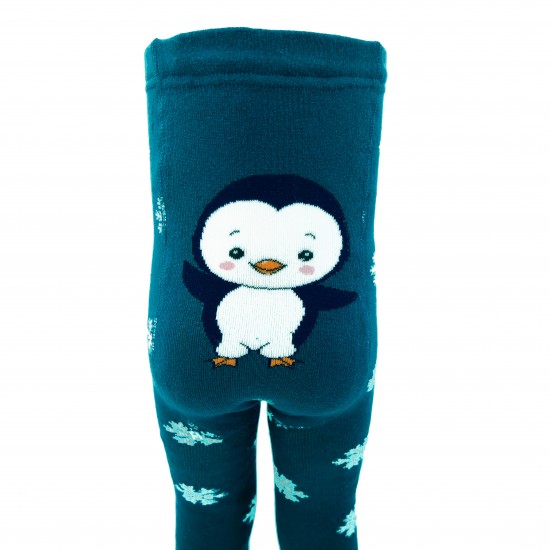 Warm plush tights for kids Blue penguin
