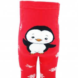 Warm plush tights for kids Red penguin