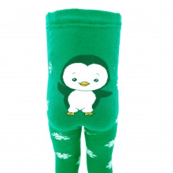 Warm plush tights for kids Light green penguin