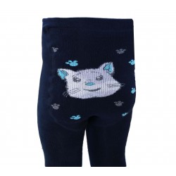 Warm plush tights for kids Dark blue kitten