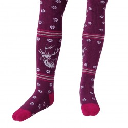 Warm plush tights for kids Purple deer