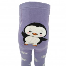Warm plush tights for kids Light purple penguin