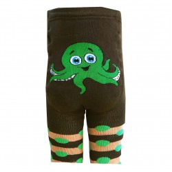 Warm plush tights for kids Green octopus