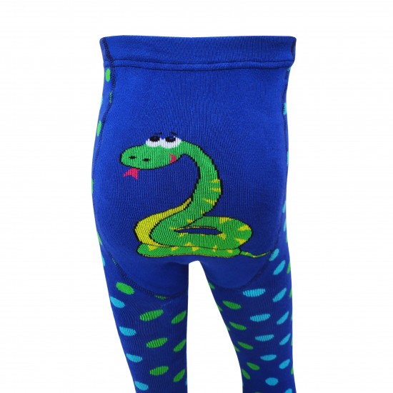 Warm plush tights for kids Blue snake