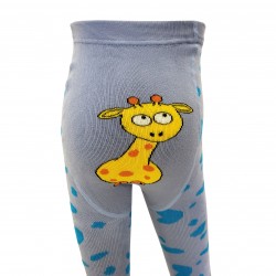 Warm plush tights for kids Light blue Giraffe