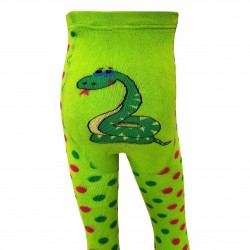 Warm plush tights for kids Green snake