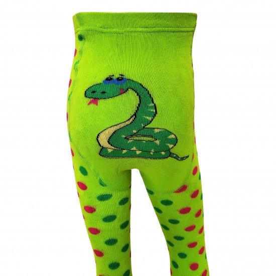 Warm plush tights for kids Green snake