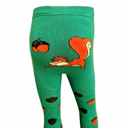 Warm plush tights for kids Green squirrel