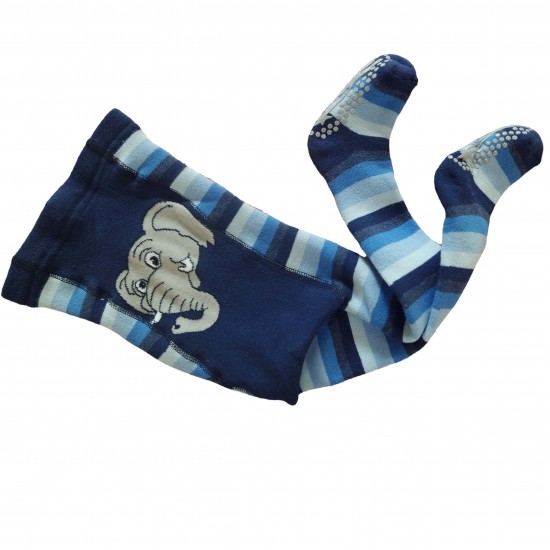Non-slip warm plush tights for kids dark blue Elephant