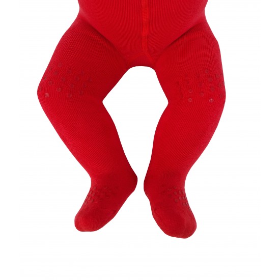 Gumuotos pliušinės pėdkelnės ropojantiems kūdikiams Raudona