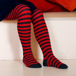 Striped tights for kids Black red