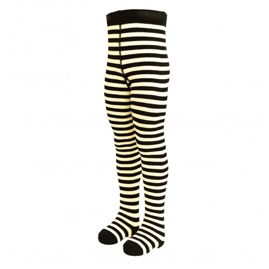 Striped tights for kids Black white