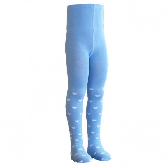Sky blue tights for kids White hearts