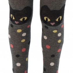Grey tights for kids Kitten and dots