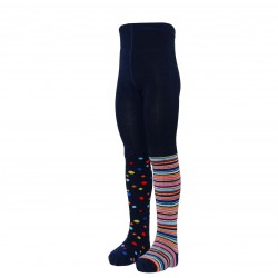 Dark blue tights for kids Colorful bubbles and stripes