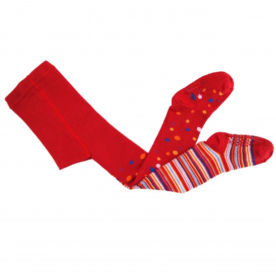 Non-slip Red tights for kids Colorful bubbles and stripes