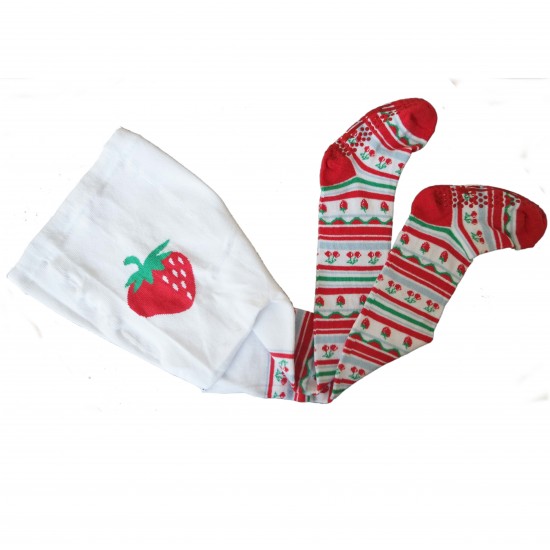 Non-slip Red tights for kids Strawberry