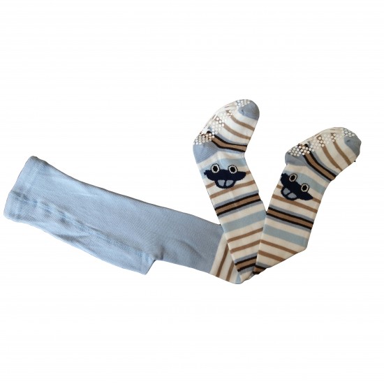 Non-slip Light blue tights for kids Small car
