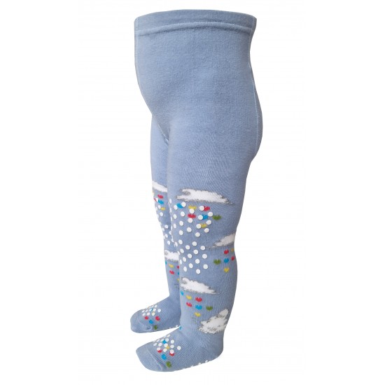 Crawling patterned tights for babies sky blue Clouds