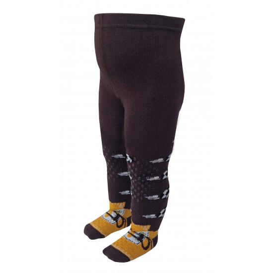Crawling patterned tights for babies brown Football player