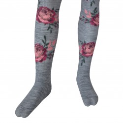 Warm 50% Merino wool tights for kids Grey roses