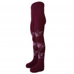 Warm 50% Merino wool tights for kids Bordeaux roses