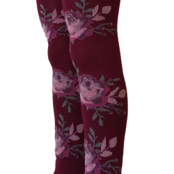 Warm 50% Merino wool tights for kids Bordeaux roses