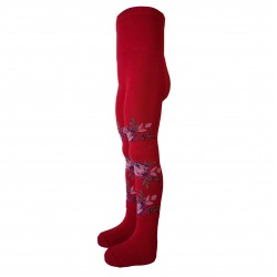Warm 50% Merino wool tights for kids Red roses
