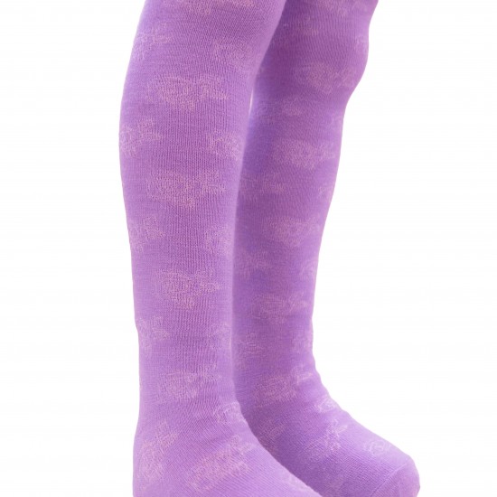 Warm 40% Merino wool tights for kids Purple roses