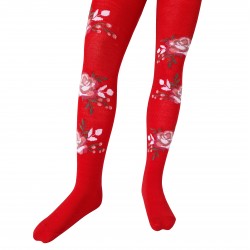 Warm 50% Merino wool tights for kids White roses