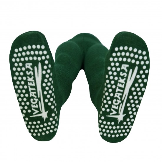 Non-slip warm wool tights for kids dark green Cables