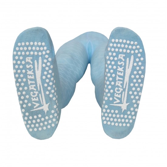 Non-slip warm wool tights for kids light blue Cables