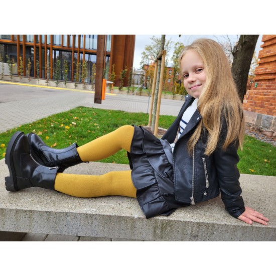 Very soft Extra fine Merino wool Mustard tights for kids