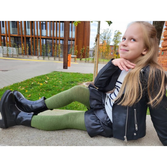 Very soft Extra fine Merino wool Olive tights for kids