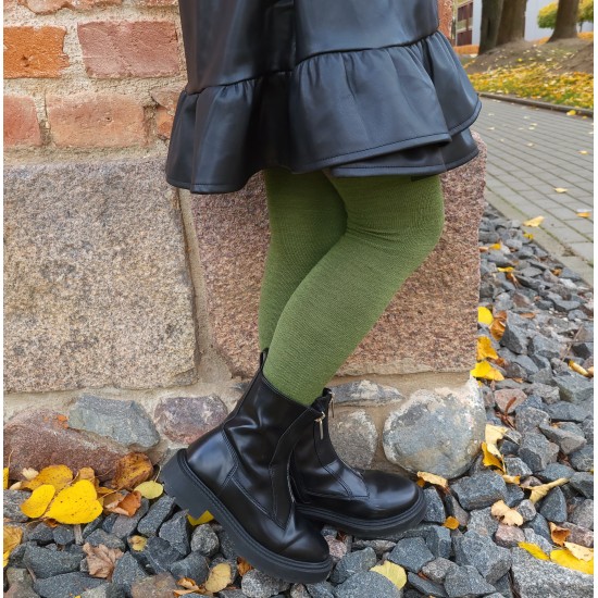 Very soft Extra fine Merino wool Olive tights for kids