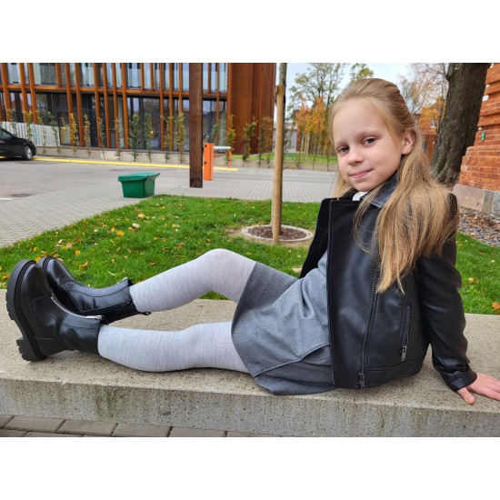 Very soft Extra fine Merino wool Light grey (melange) tights for kids