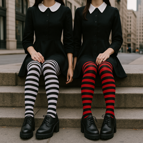 Patterned cotton tights for women Black white
