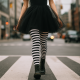 Patterned cotton tights for women Black white