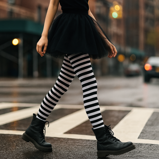 Patterned cotton tights for women Black white