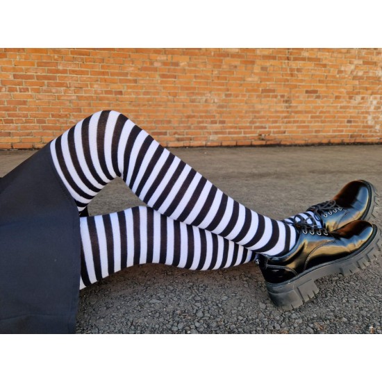 Patterned cotton tights for women Black white