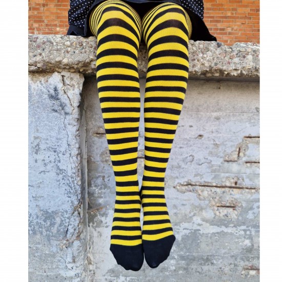 Patterned cotton tights for women Black yellow