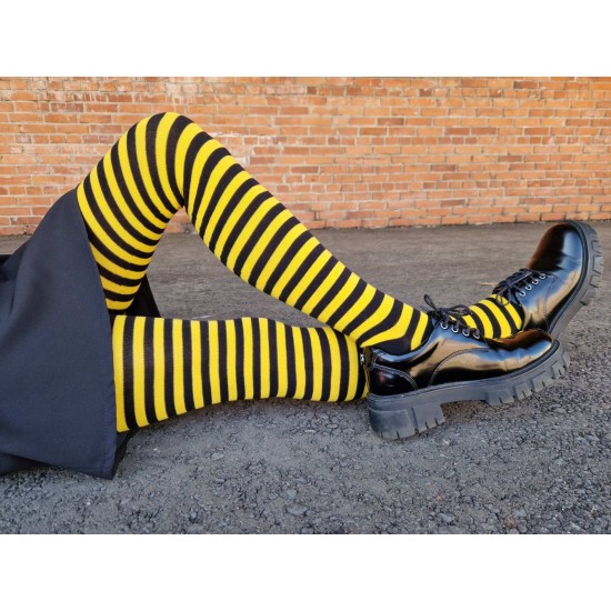 Patterned cotton tights for women Black yellow