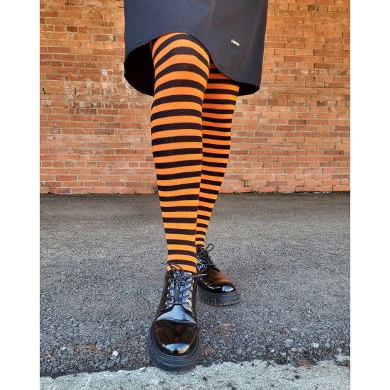 Patterned cotton tights for women Black orange