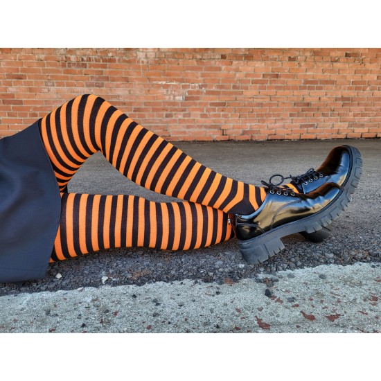 Patterned cotton tights for women Black orange