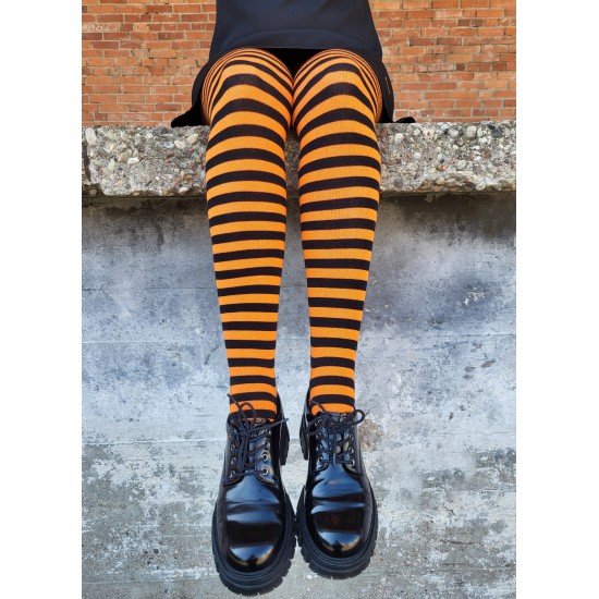 Patterned cotton tights for women Black orange